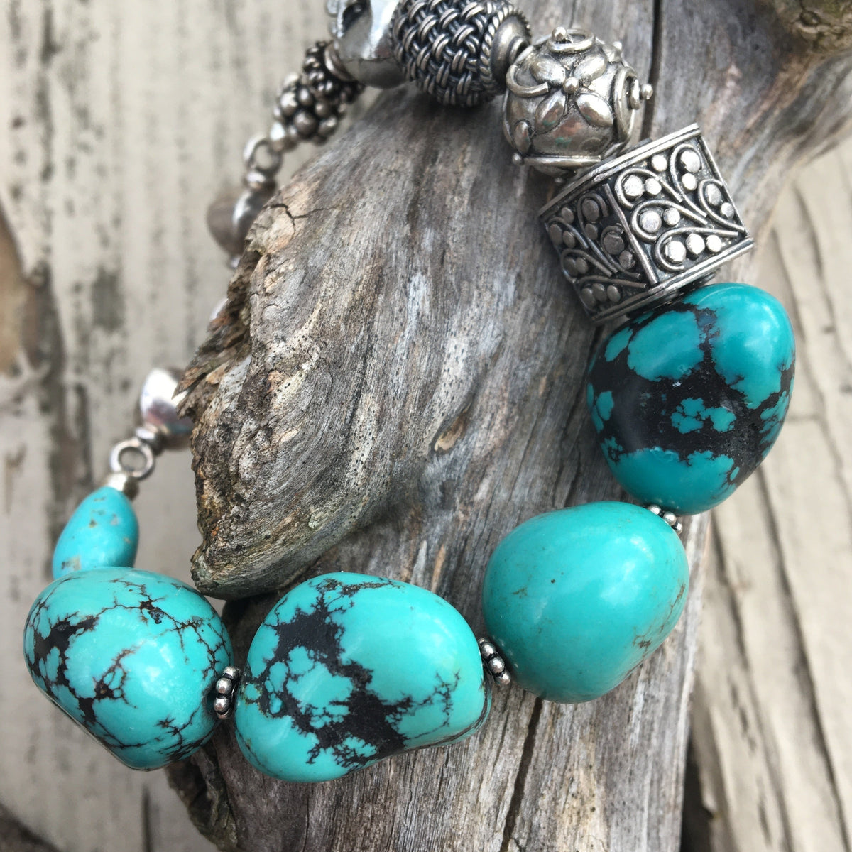 silver bead bracelet gemstone bracelet turquoise bracelet