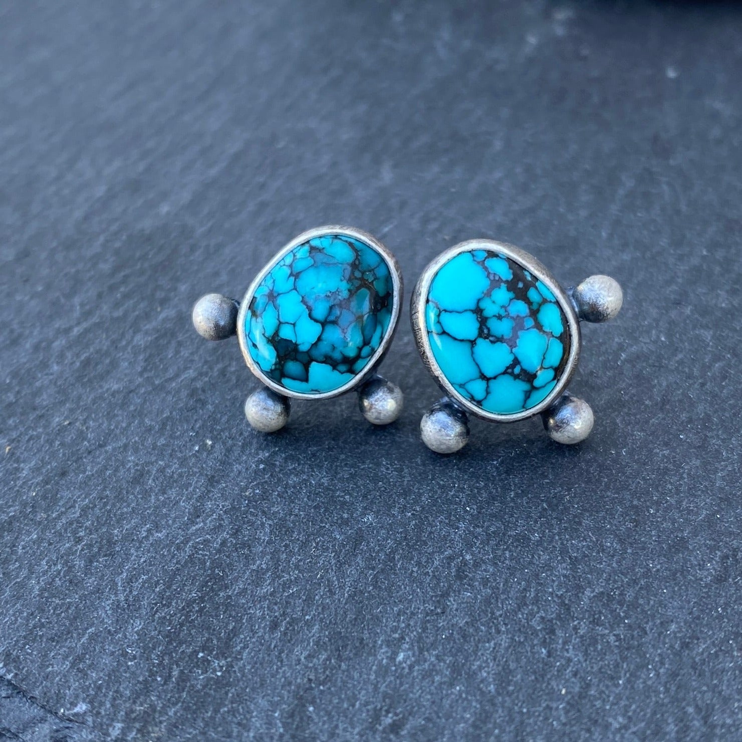 Spiderweb Hubei Turquoise Post Earrings