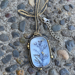 Mixed Metal Dendritic Agate Pendant Necklace