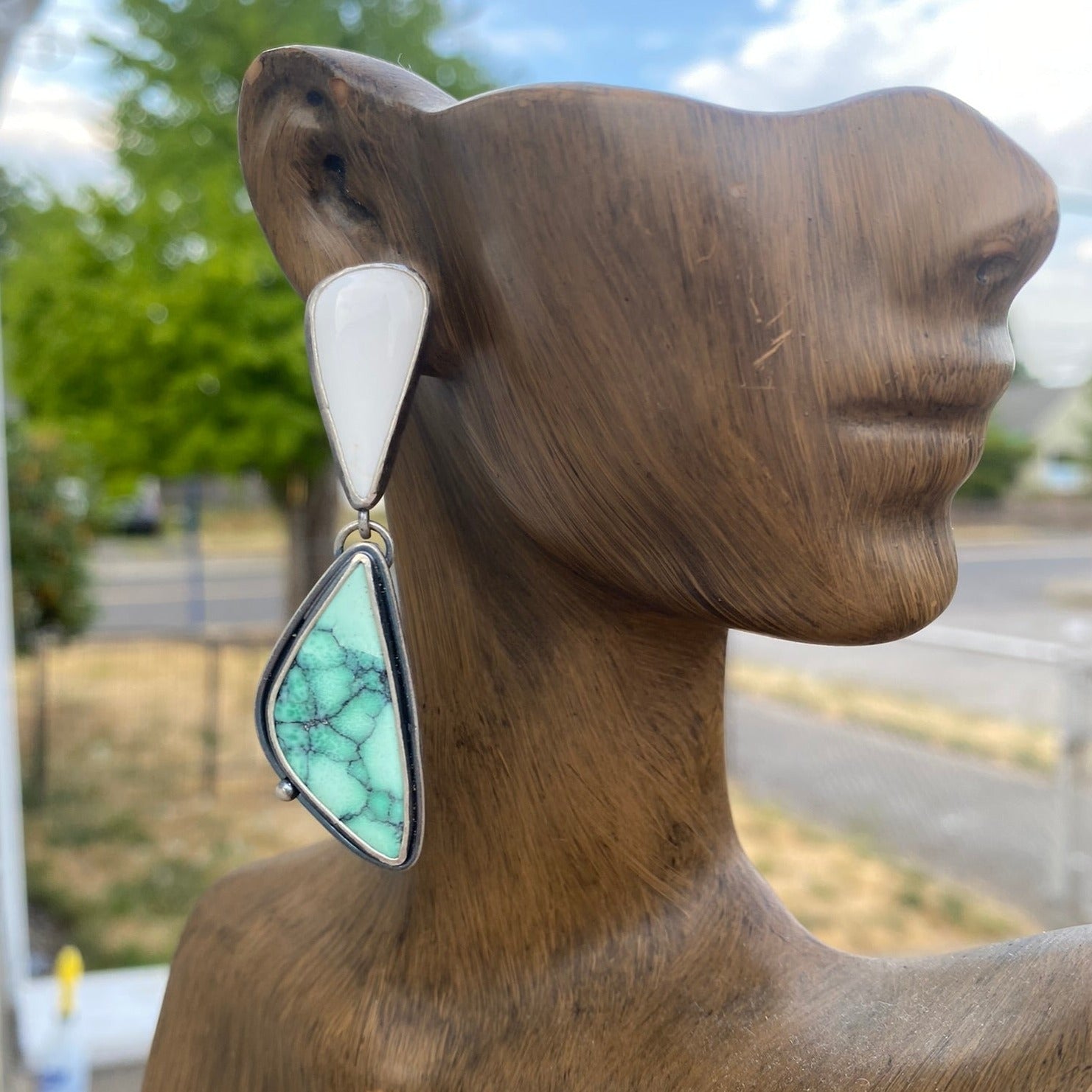 White Buffalo and Black Bridge Variscite Earrings