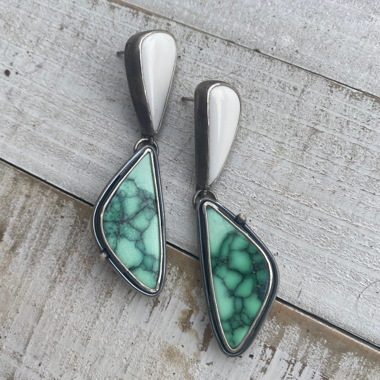 White Buffalo and Black Bridge Variscite Earrings