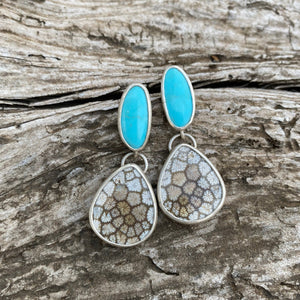 Fossil Coral and Turquoise Earrings