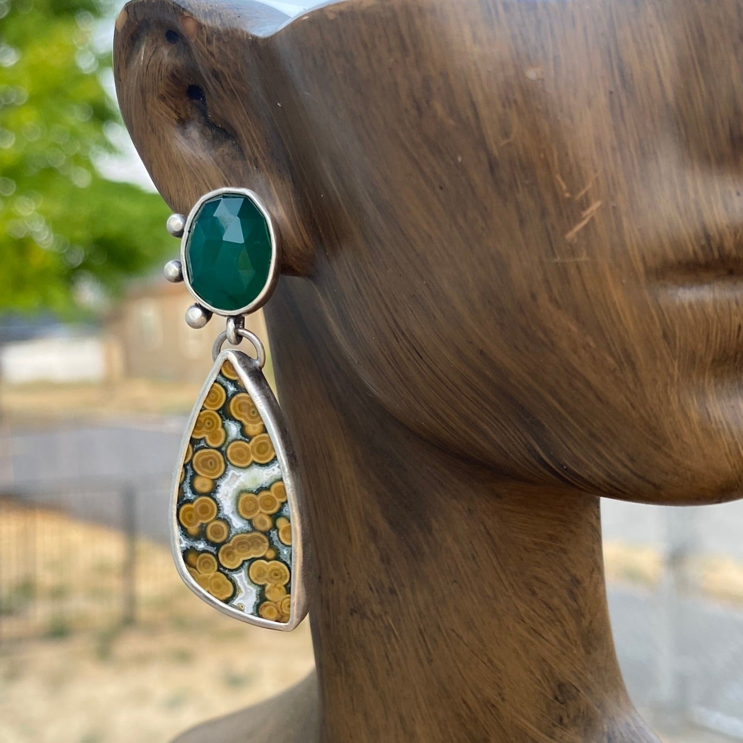 Orbicular Jasper and Green Onyx Earrings