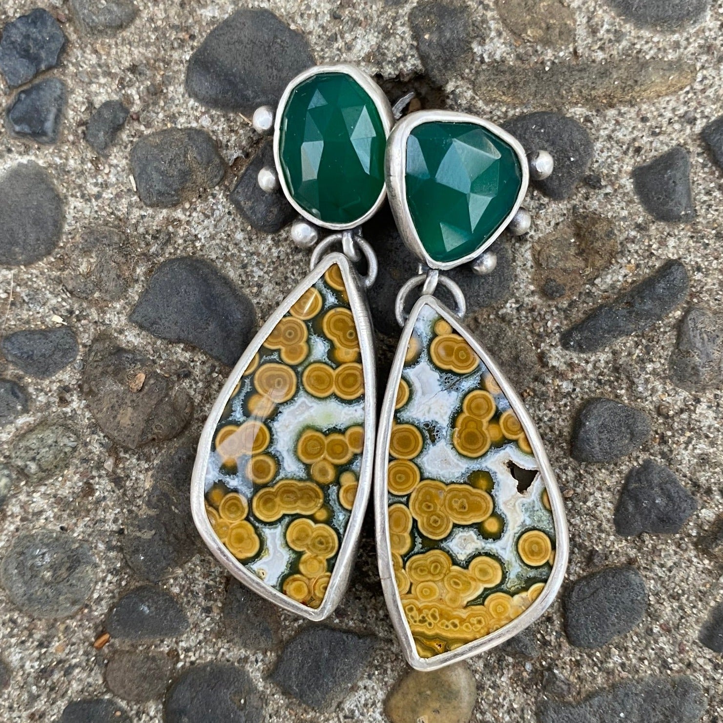 Orbicular Jasper and Green Onyx Earrings