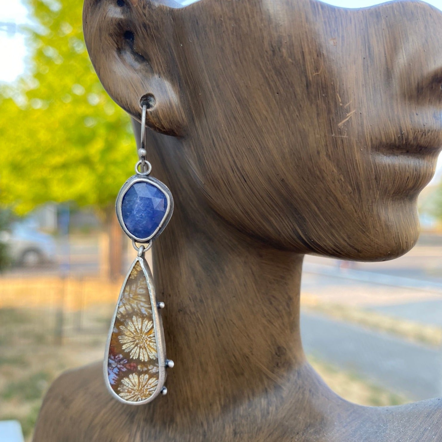 Fossil Coral and Tanzanite Earrings