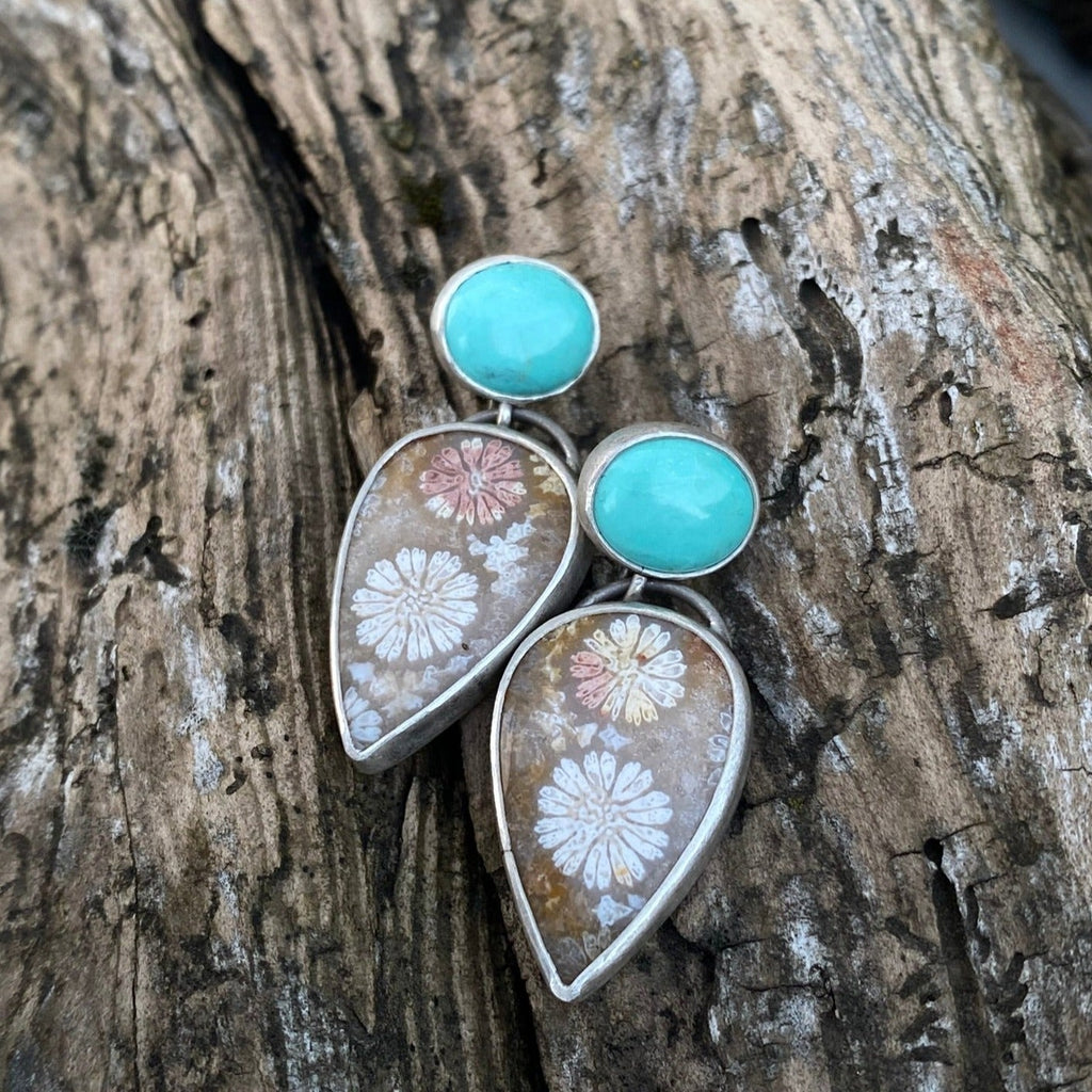 Hubei Turquoise and Fossil Coral Earrings