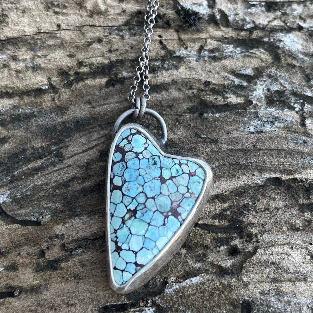 Red Clay Hubei Turquoise Heart Pendant Necklace