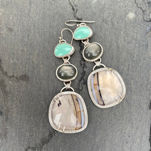 Turquoise, Moonstone and Montana Agate Earrings