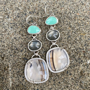 Turquoise, Moonstone and Montana Agate Earrings