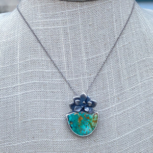 Brannon Blue Turquoise and Sterling Succulent Pendant Necklace