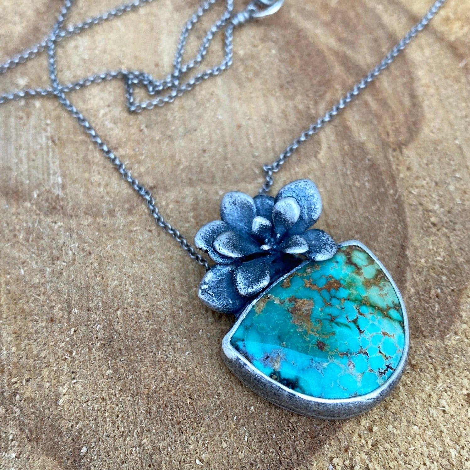 Brannon Blue Turquoise and Sterling Succulent Pendant Necklace