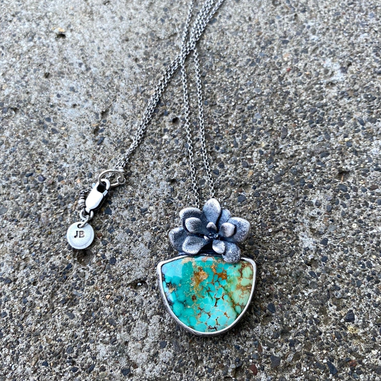 succulent pendant Brannon Blue Turquoise and Sterling Succulent Pendant Necklace – Jitterbug and the Bead