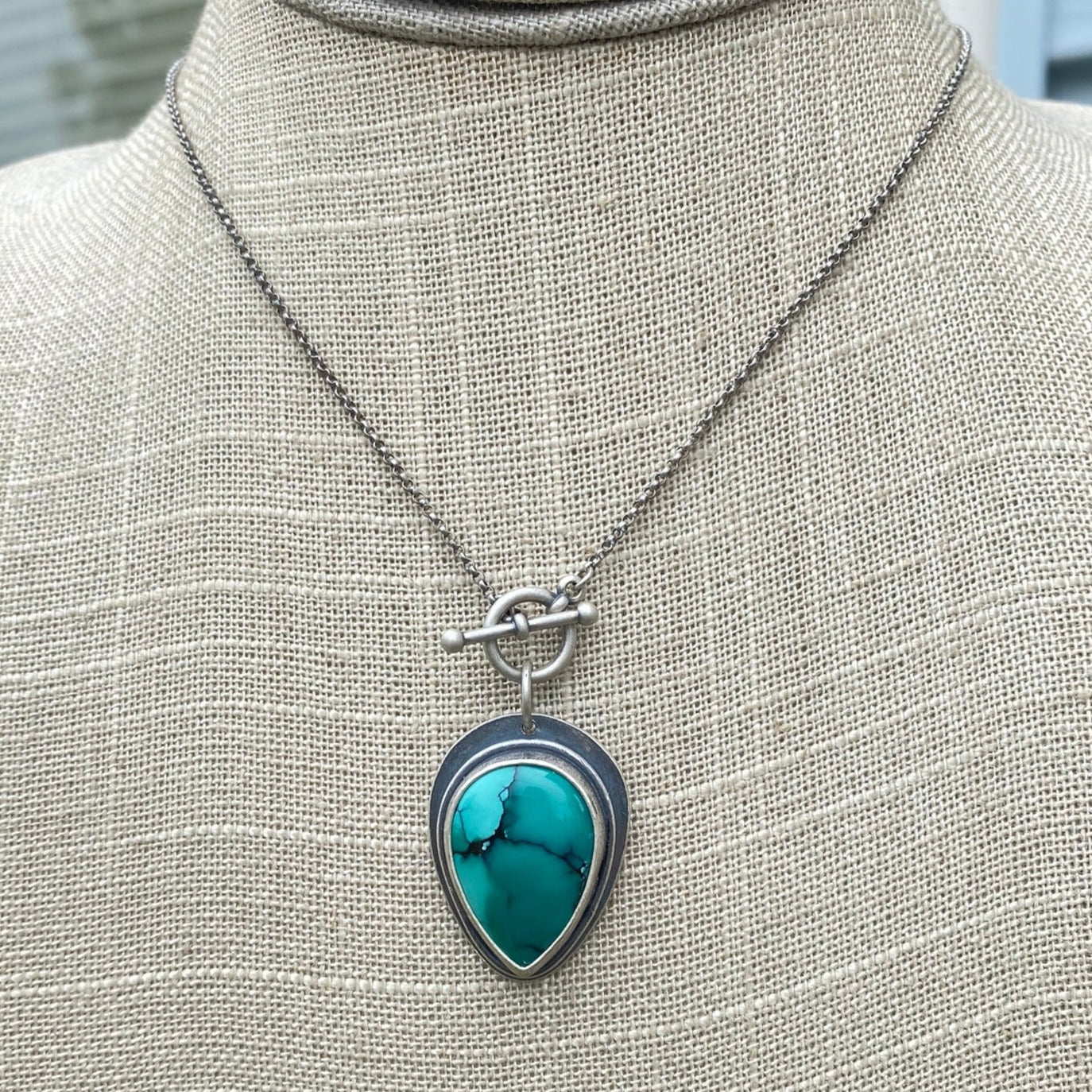 Hubei Turquoise Teardrop Toggle Pendant Necklace