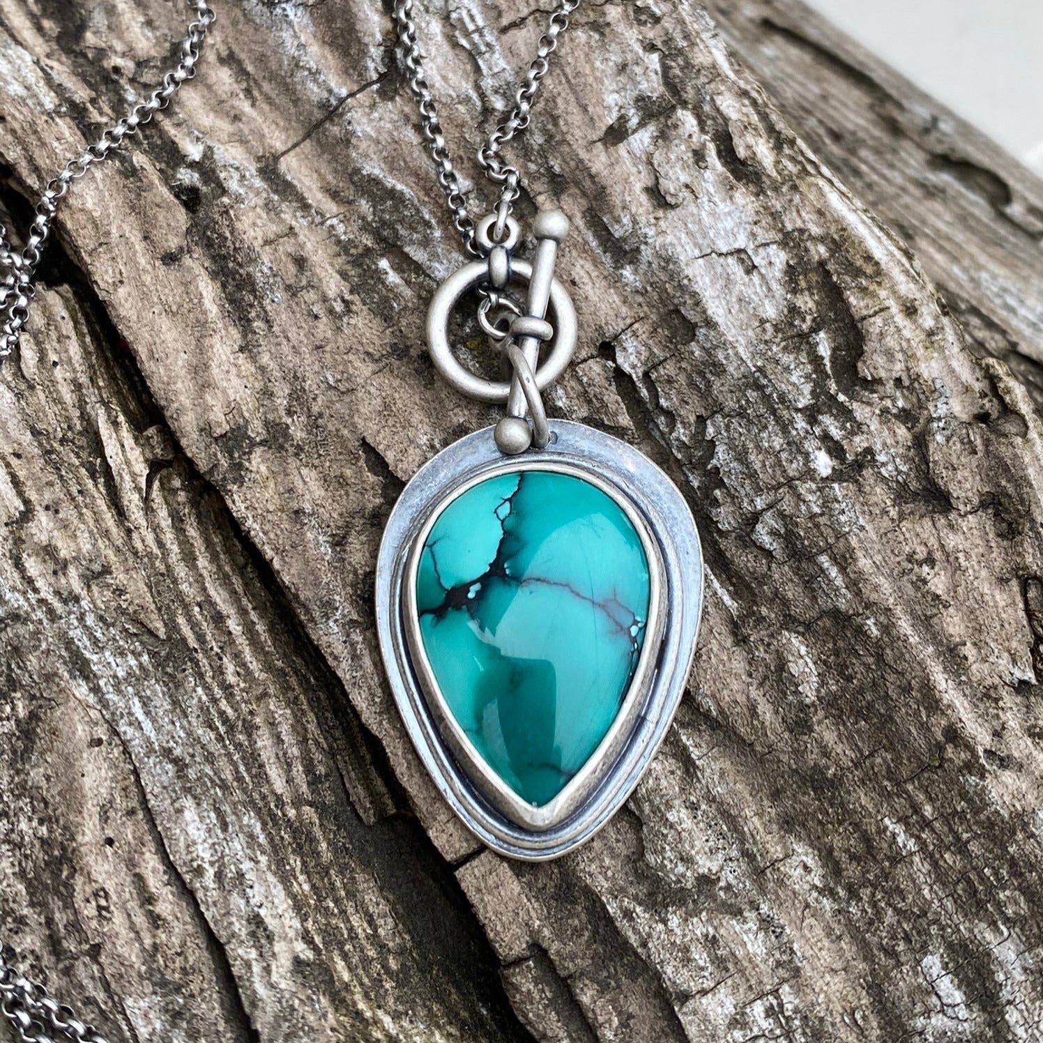 Hubei Turquoise Teardrop Toggle Pendant Necklace