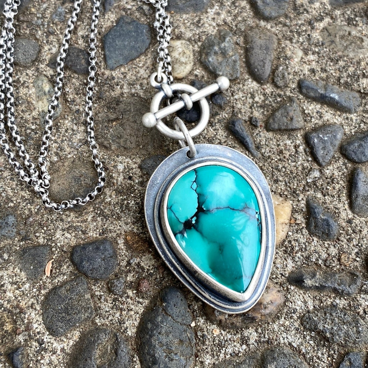 Hubei Turquoise Teardrop Toggle Pendant Necklace