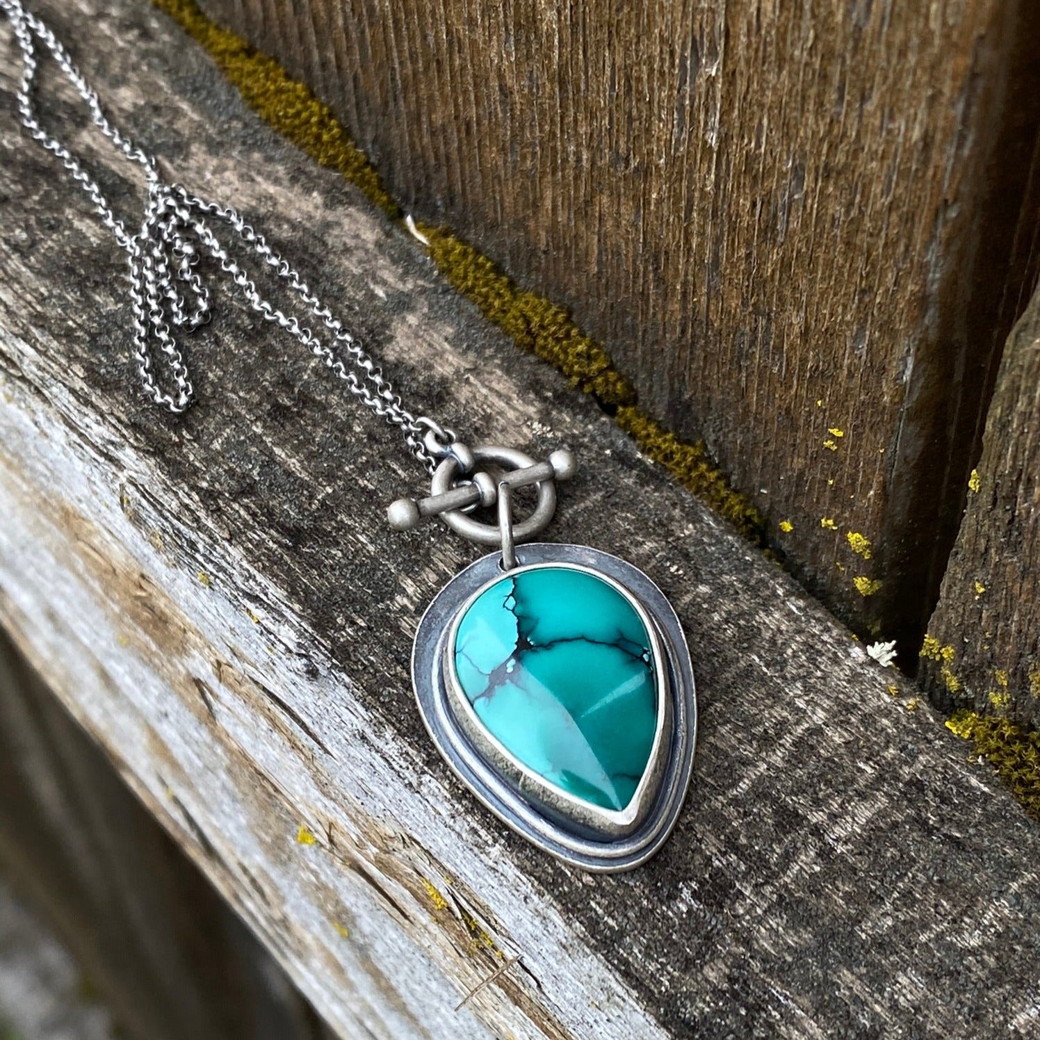 Hubei Turquoise Teardrop Toggle Pendant Necklace