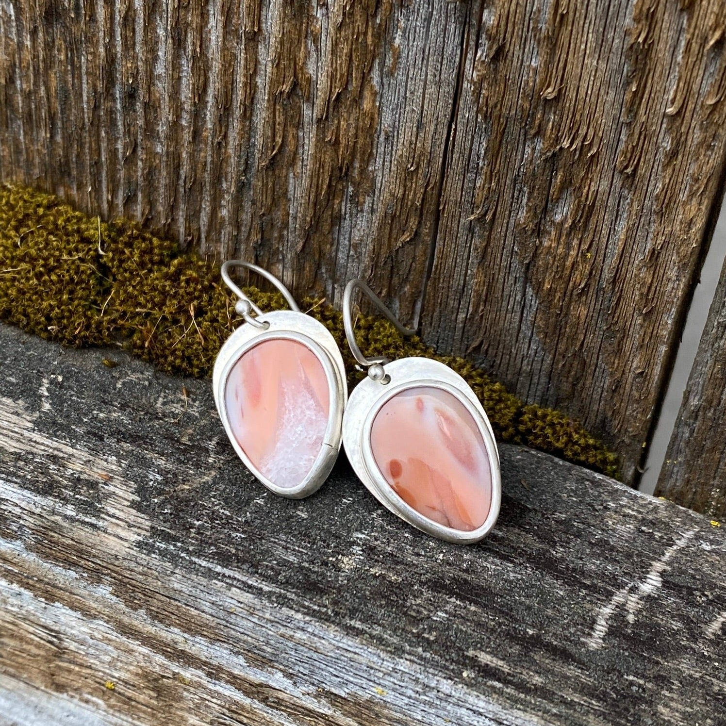 Pink Druzy Opal Wood Earrings