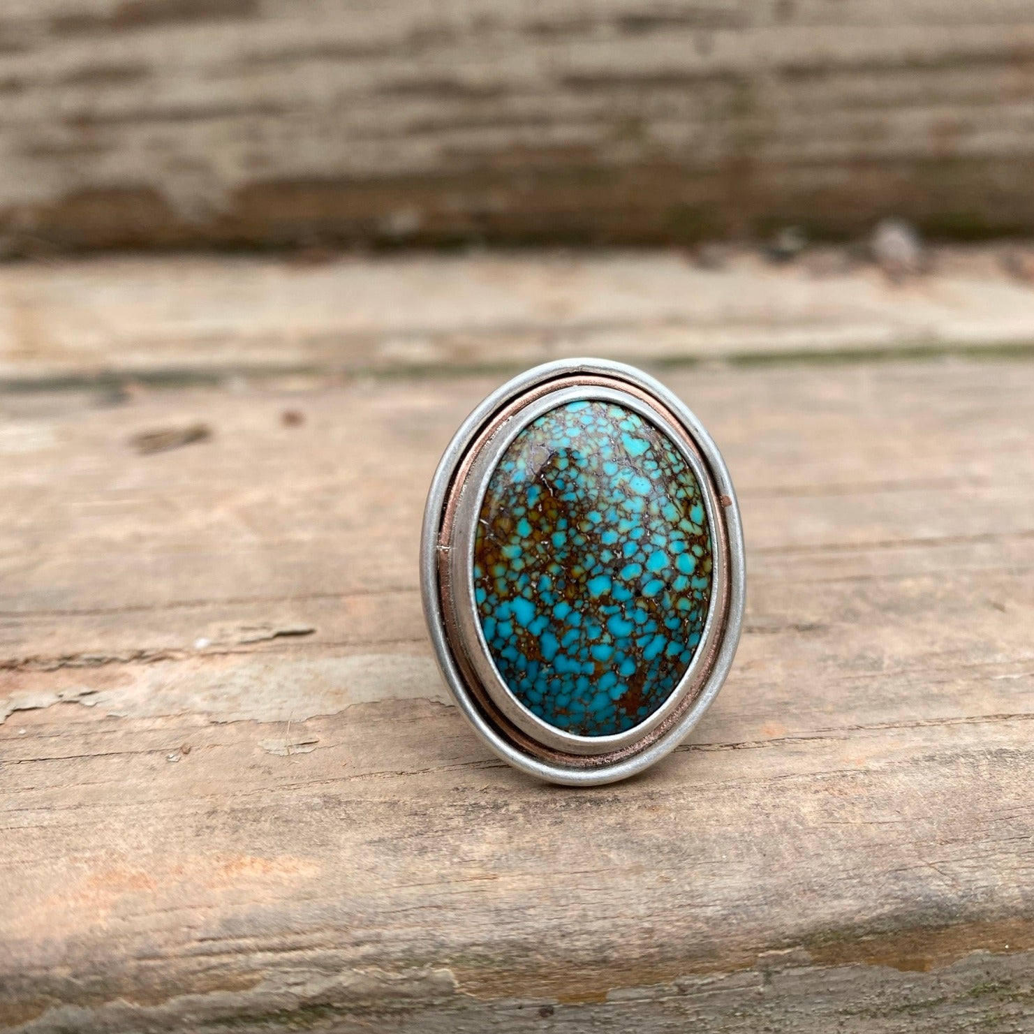Turquoise Mountain Wide Band Ring with Copper