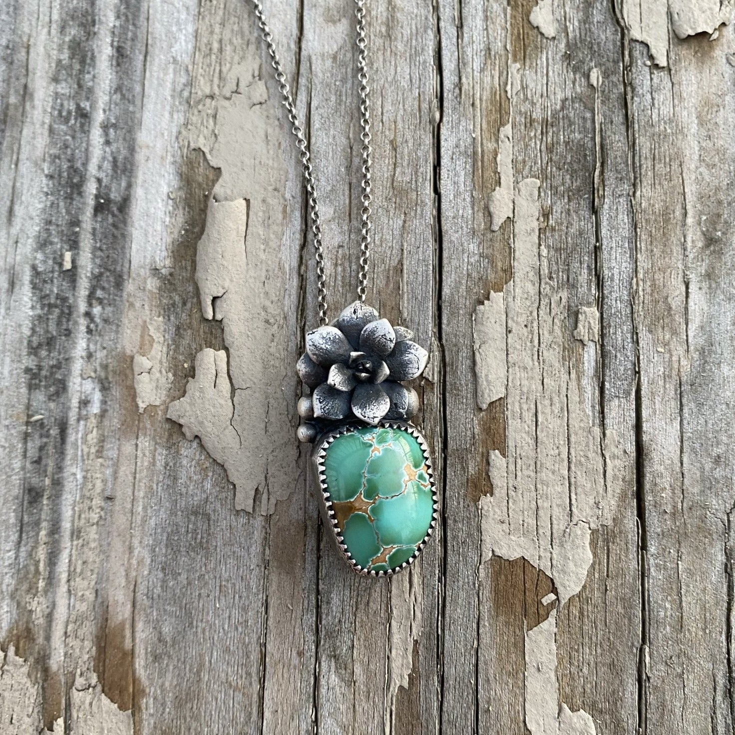 RESERVED FOR SAMMY ~ Pilot Mountain Turquoise & Sterling Succulent Necklace
