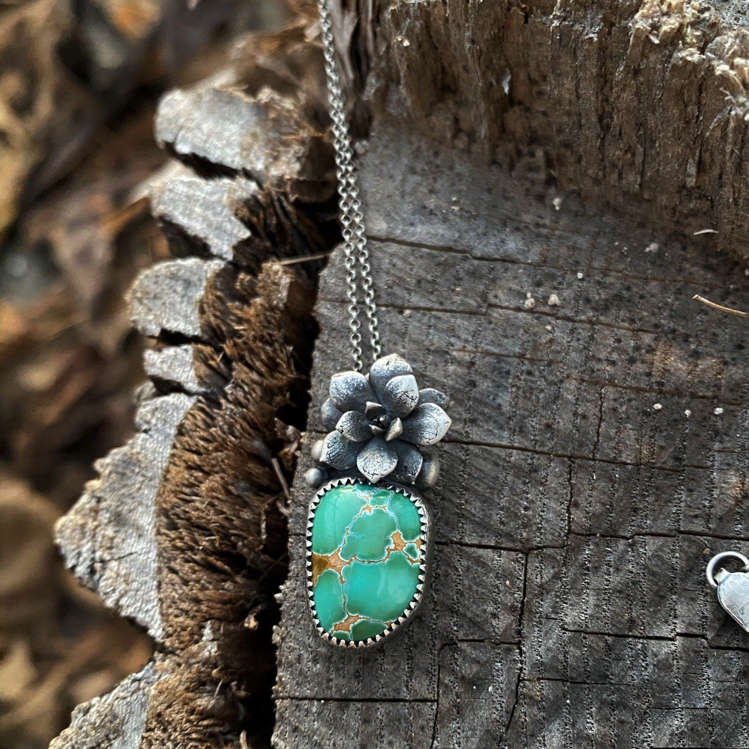 RESERVED FOR SAMMY ~ Pilot Mountain Turquoise & Sterling Succulent Necklace