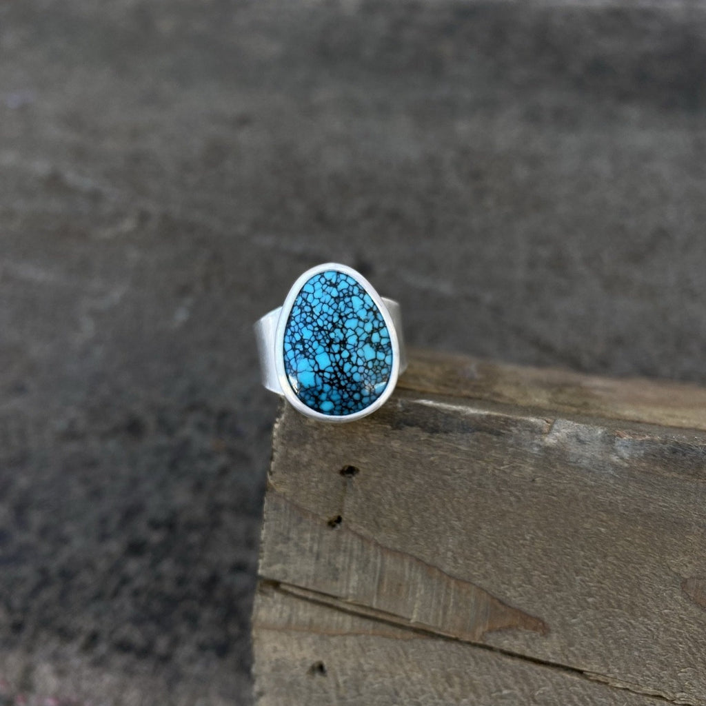 Spiderweb Hubei Turquoise Teardrop Ring