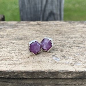 Pink Sapphire Hexagon Earrings