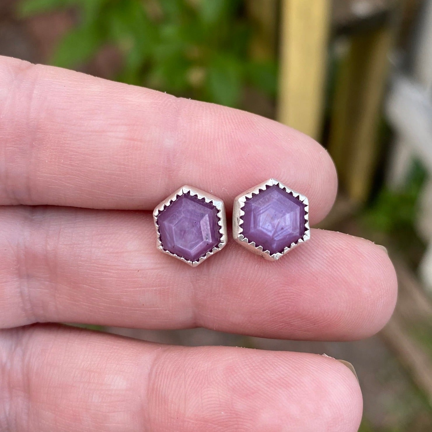 Pink Sapphire Hexagon Earrings