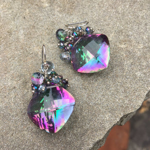 Mystic Topaz & Mystic Quartz Cluster Earrings | Rainbow Gemstone Earrings
