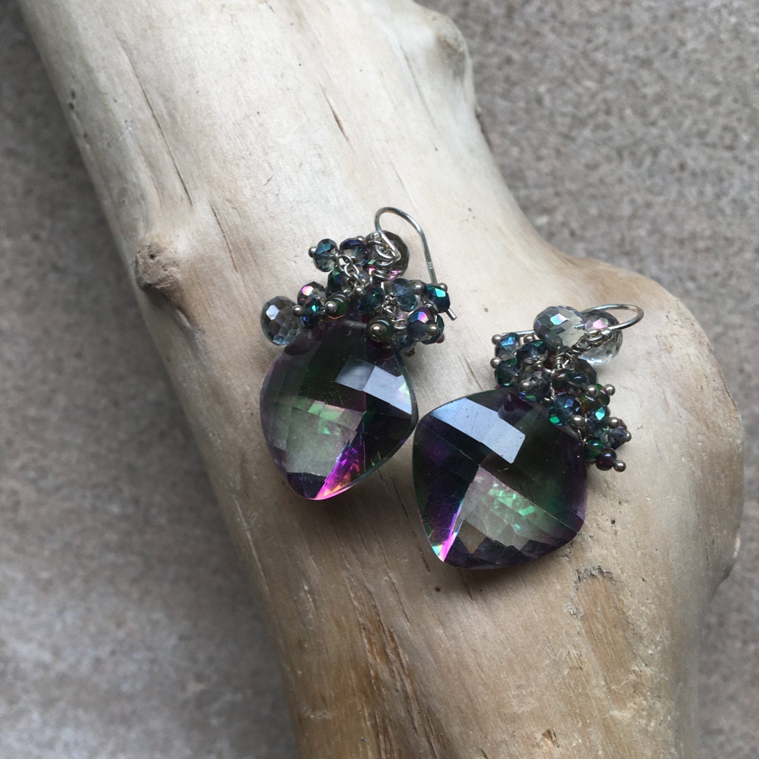 Mystic Topaz & Mystic Quartz Cluster Earrings | Rainbow Gemstone Earrings