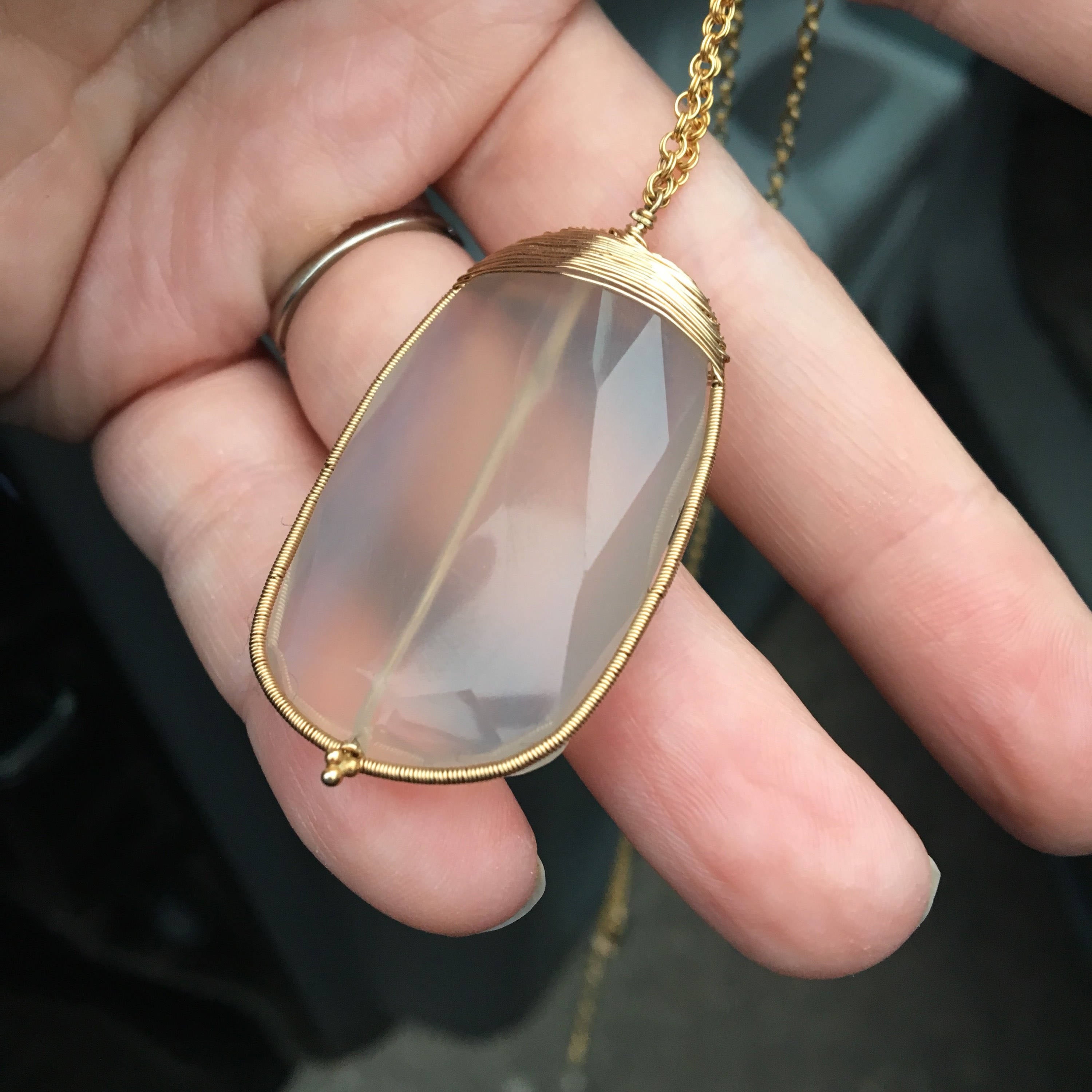 Lavender Chalcedony Necklace | Gold Wire Wrapped Gemstone Necklace