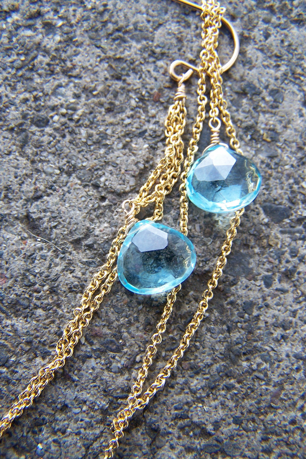 Swiss Blue Topaz & Gold Chain Earrings