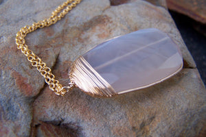 Lavender Chalcedony Necklace | Gold Wire Wrapped Gemstone Necklace